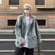 牛仔上衣春秋季新款复古独特设计感宽松西装领夹克设计感JK8925，男装工装外套，星座516A