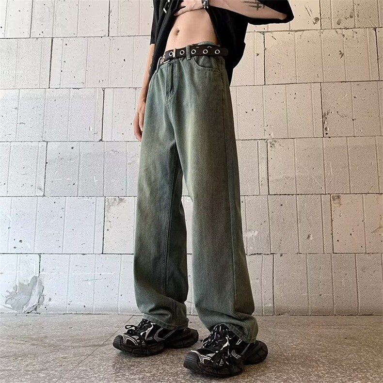 美式复古百搭休闲宽松做旧bf风情侣中性直筒牛仔裤男女N3024-p42图片