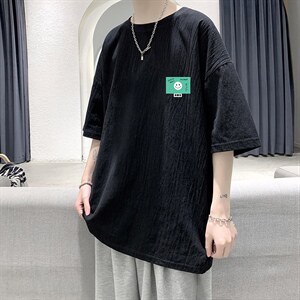 YT26264-P30亚麻短袖t恤男大码五分袖男宽松七分袖港风模特，男装T恤，电商A040