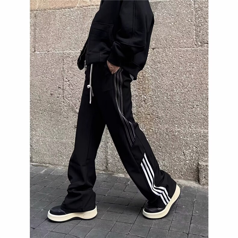 美式休闲裤男秋冬潮牌条纹慵懒风垂感直筒长裤LC2877-P36加绒45,男装卫衣,星座1008
