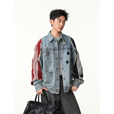 水洗牛仔外套男款春季美式痞帅上衣服宽松休闲工装夹克JK1317-P98，男装工装外套，星座1103-3