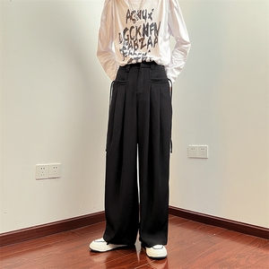 港风复古设计感绑带男女秋季高街小众直筒阔腿休闲西裤KC881P43图片