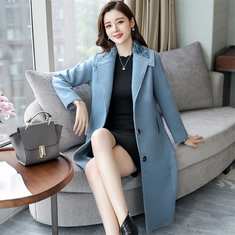 显瘦修身百搭潮流简约纯色长袖毛呢外套2021年秋季POLO领个性,女装毛呢外套,香水丽阁