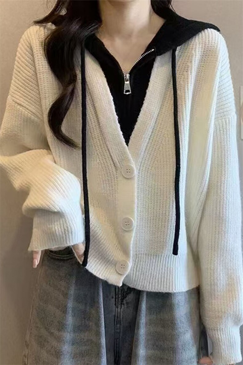 2024年秋季时尚潮流秋冬新款百搭舒适时尚简约假两件帽衫,女装卫衣/绒衫,萱芳婷羊绒