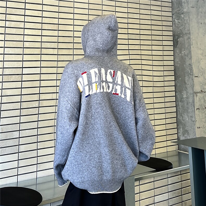 没死复古连帽毛衣外套男女秋冬季贴布针织衫慵懒设计上衣12851-78,男装针织衫/毛衣,电商C307