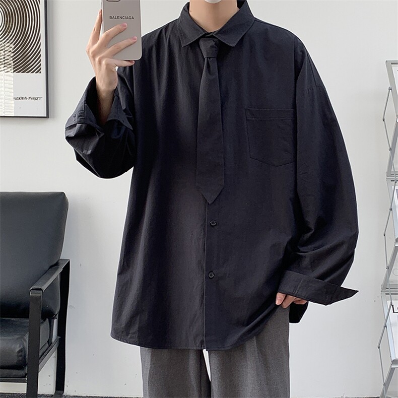 痞帅领带长袖衬衫男士大码dk制服男jk衬衣男LC42099-P45,男装衬衫,电商A040