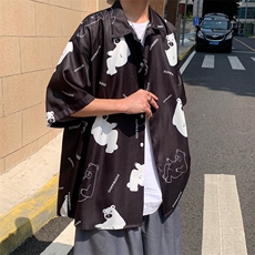 日系宽松半袖垂感翻领夏季衬衫印花短袖男生休闲衬衣W707-P30，男装衬衫，星座512-2