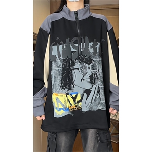 半拉链款cityboy拼色插肩袖卫衣学院慵懒风上衣HY484P55控78图片