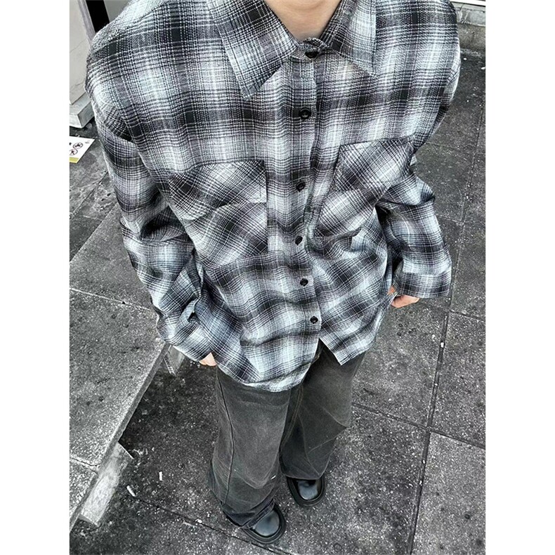 自拍图有货~早秋美式复古格纹衬衫男宽松休闲长袖外套CS011-P48,男装衬衫,星座218-5