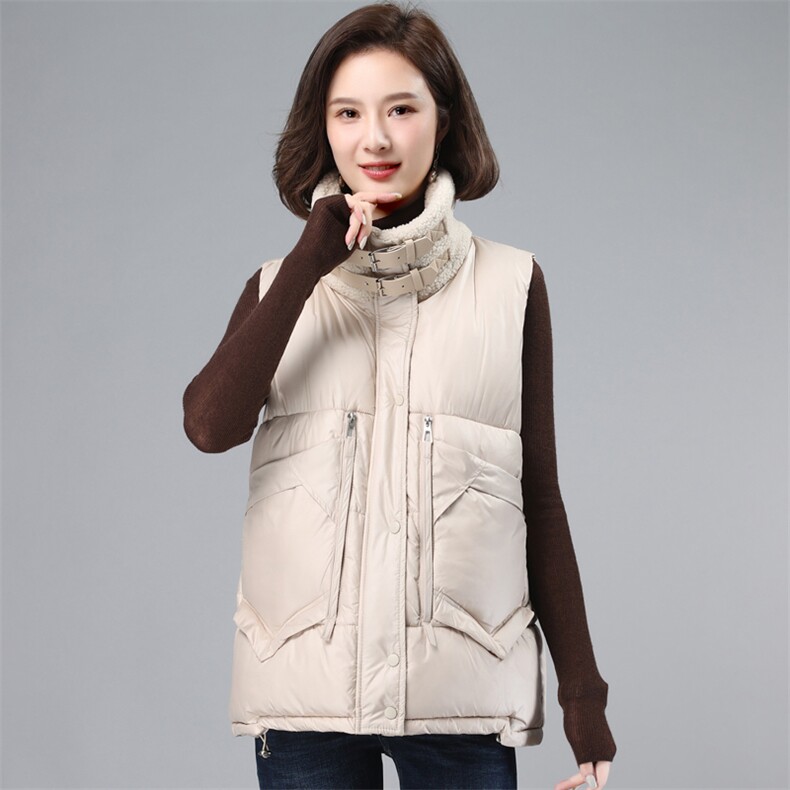冬装2021新款宽松无袖韩版气质仿羊羔绒拼接夹棉马甲，女装大码女装，奕阳依阁