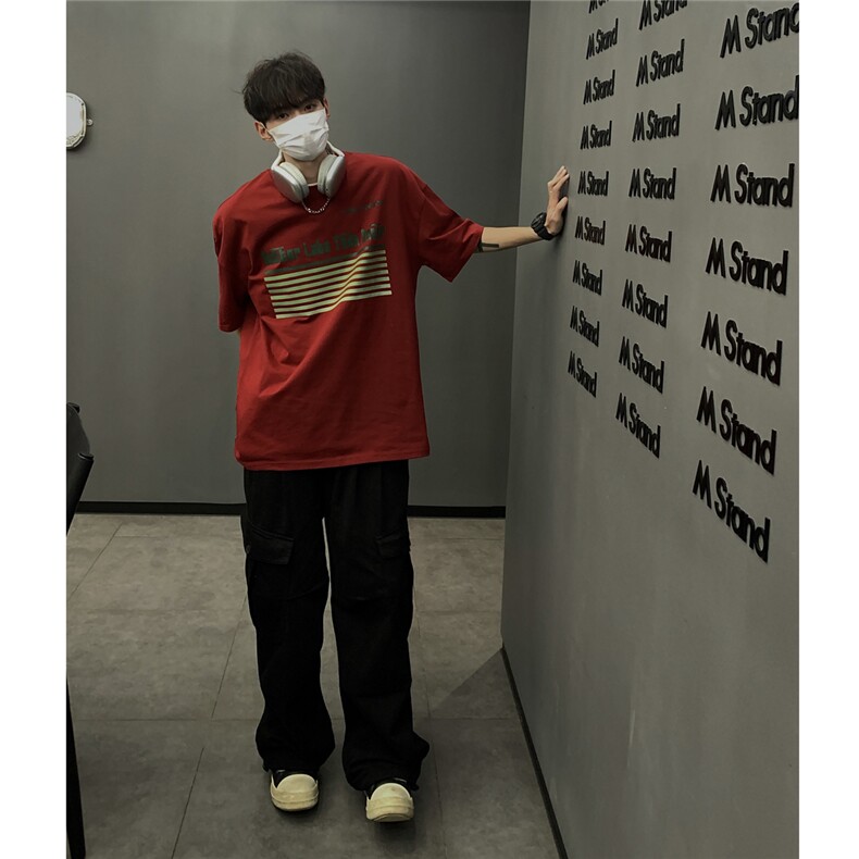 港风条纹印花设计T恤男潮大码短袖T恤男DT77773P18块特价控38,男装T恤,星座226-1