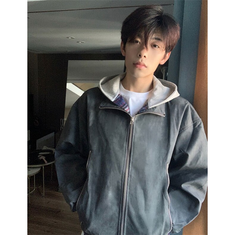 特批80春秋款拉链大口袋复古做旧皮夹克外套聚酯纤维，男装夹克，电商基地A086