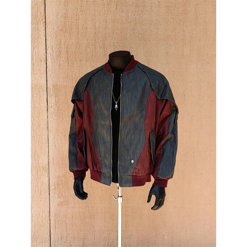 【有货】8164CC-P78 解构拼接皮衣外套男潮牌飞行夹克棒球服图片