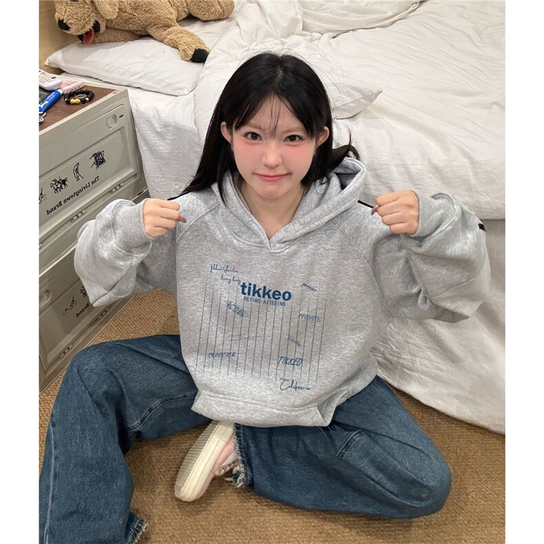 美式连帽卫衣复古慵懒新款印花小众外套上衣D328-ZY011-P65,女装卫衣/绒衫,电商D328