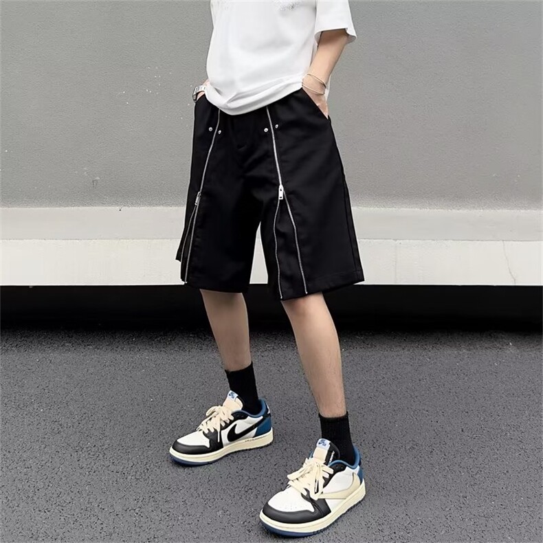 夏季拉链短裤男直筒潮牌运动高街青少年休闲百搭ZA15P38图片