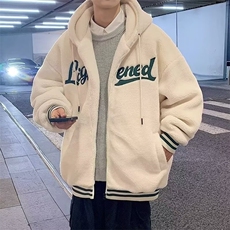 摇粒绒卫衣外套男生冬季青少年加绒加厚美式潮牌大码羊羔毛棒球服，女装短外套，星座1210-1