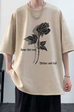 麂皮绒短袖男款t恤夏季薄款美式复古上衣服潮牌重磅圆领宽松半袖，男装T恤，电商A040
