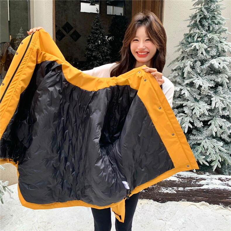 南瓜色时尚连帽工装羽绒服女气质氛围感2025冬季新款加厚保暖外套,女装羽绒服,2C209
