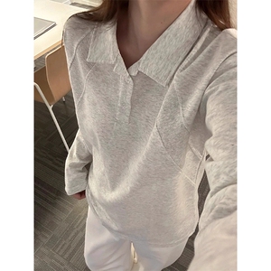 抖音得物高品质美式高街重磅曼巴棉结构螺纹拼接翻领卫衣长袖T恤图片