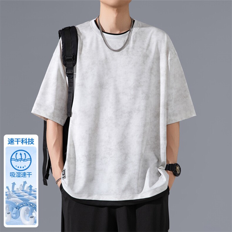 2025夏季新款无影墙大码假两件冰丝短袖M-5XHT25576-特P25,男装T恤,电商A022