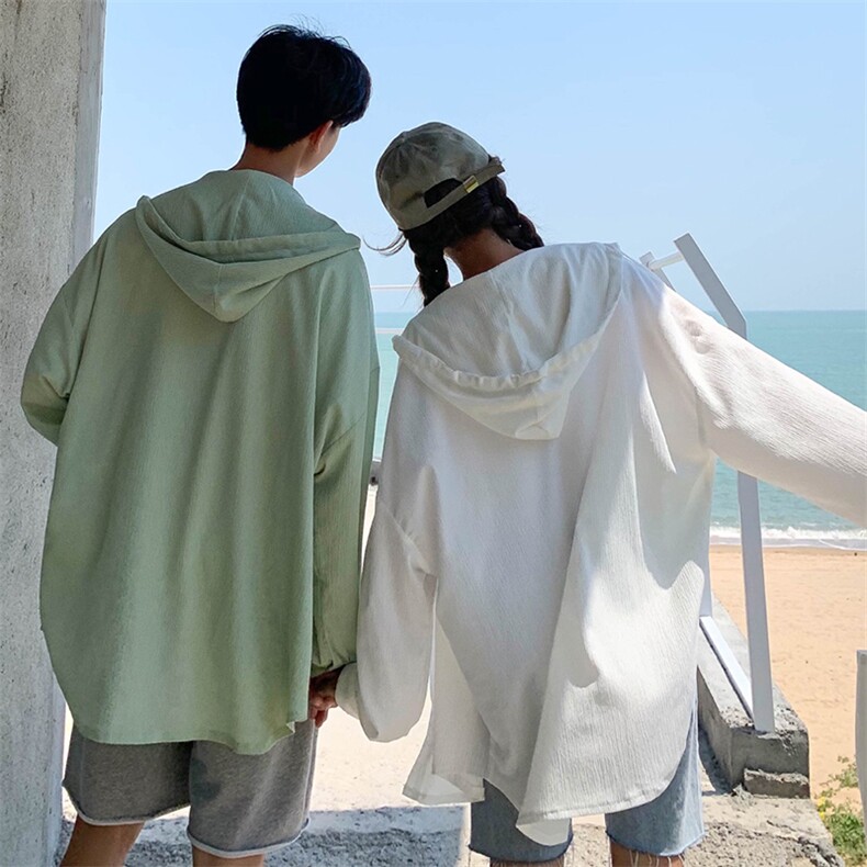 Y501夏新款港风情侣连帽宽松衬衣夏百搭休闲防晒衣遮阳沙滩服男女,男装风衣,星座115A(原星座507）