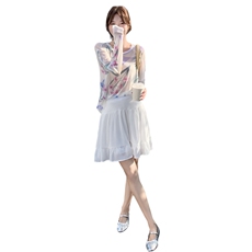 韩版氛围感印花防晒套装女2025夏季新款甜美显瘦高腰半身裙两件套，女装套装/套裙，2D148