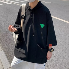 连帽短袖t恤男秋夏宽松休闲短袖体恤美式潮牌五分袖上衣ST240-P35，男装T恤，星座412-3