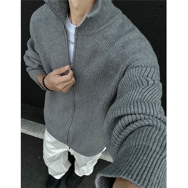 秋冬装 cleanfit四角缝线高领针织开衫毛衣外套男 H1016 P78图片
