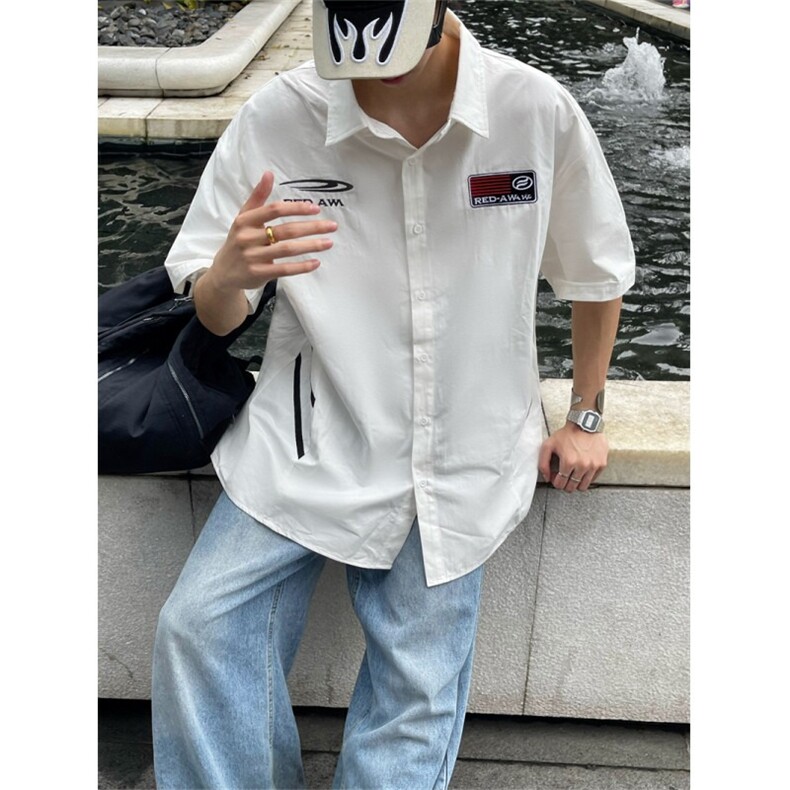 男夏季薄款冰丝条纹半袖设计感小众美式潮牌痞帅衬衣WA1280-P37,男装T恤,星座208-5