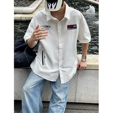男夏季薄款冰丝条纹半袖设计感小众美式潮牌痞帅衬衣WA1280-P37，男装T恤，星座208-5