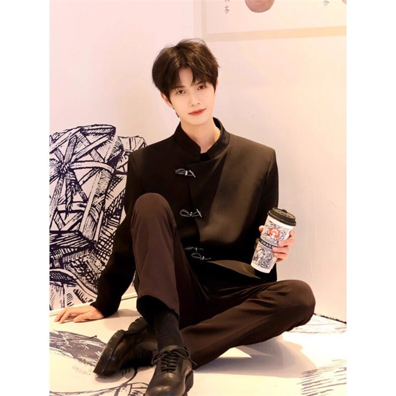 新中式男装风黑色西装外套套高级感痞帅中山装JK146特P58,男装西服套装,星座908-1