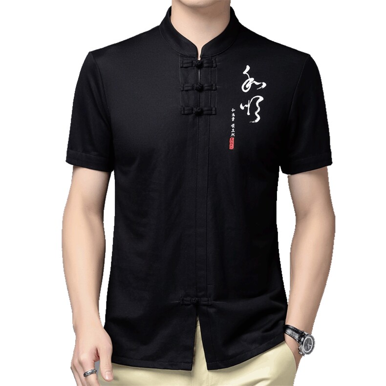 唐装男短袖2023新款上衣中老年爸爸夏装风老人衣服图片