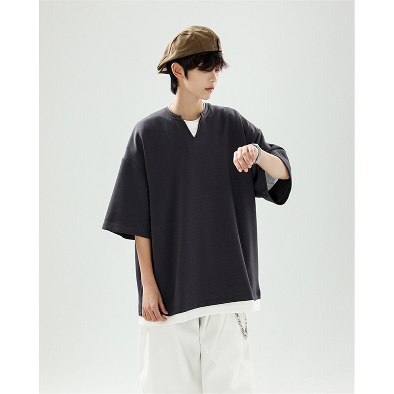 8XL-M 特大码短袖男假两件五分袖高品质空气层宽松上衣DX321P35图片
