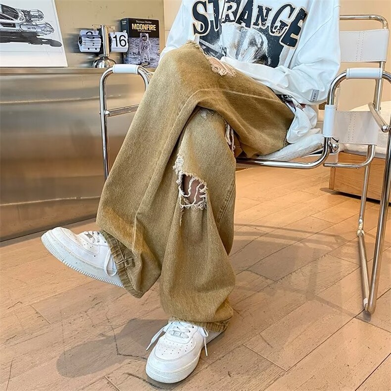 美式牛仔裤男春秋新款休闲破洞牛仔裤直筒裤NK93P48,男装牛仔裤,星座1116-2