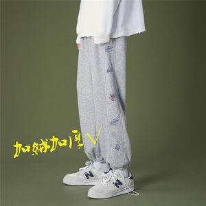K2088J/P50男士休闲裤冬季ins加绒加厚宽松束脚运动大码长裤控68图片