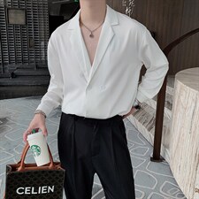 秋装男装高级感小众设计垂感禁欲系西装领长袖衬衫男潮CS611-P65，男装西服套装，电商B267