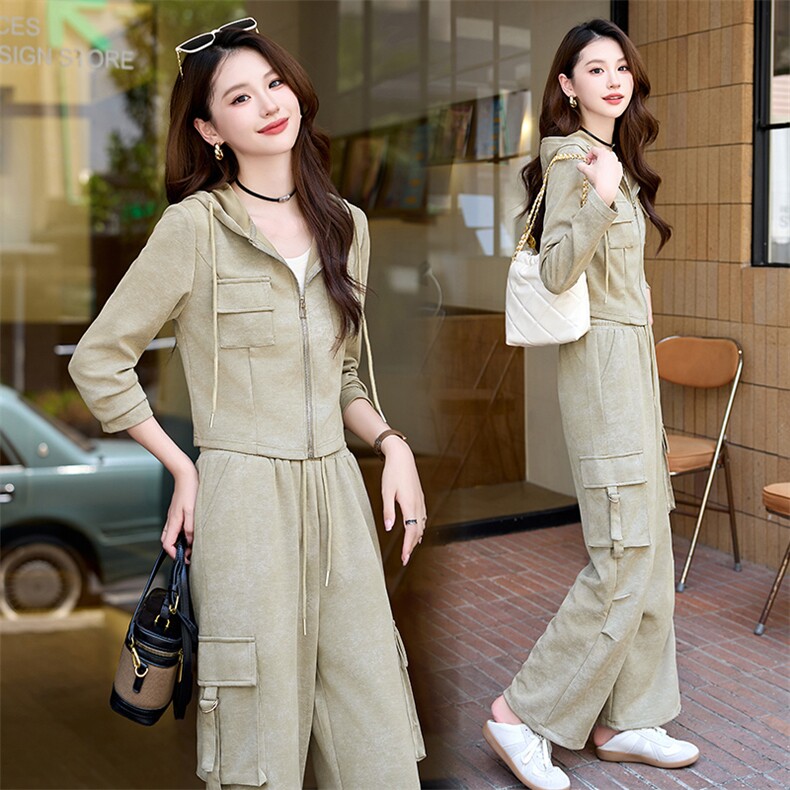 时尚套装女2024年早秋季新款高级感穿搭一整套垂感阔腿裤两件套女，女装套装/套裙，涵亦佰惠