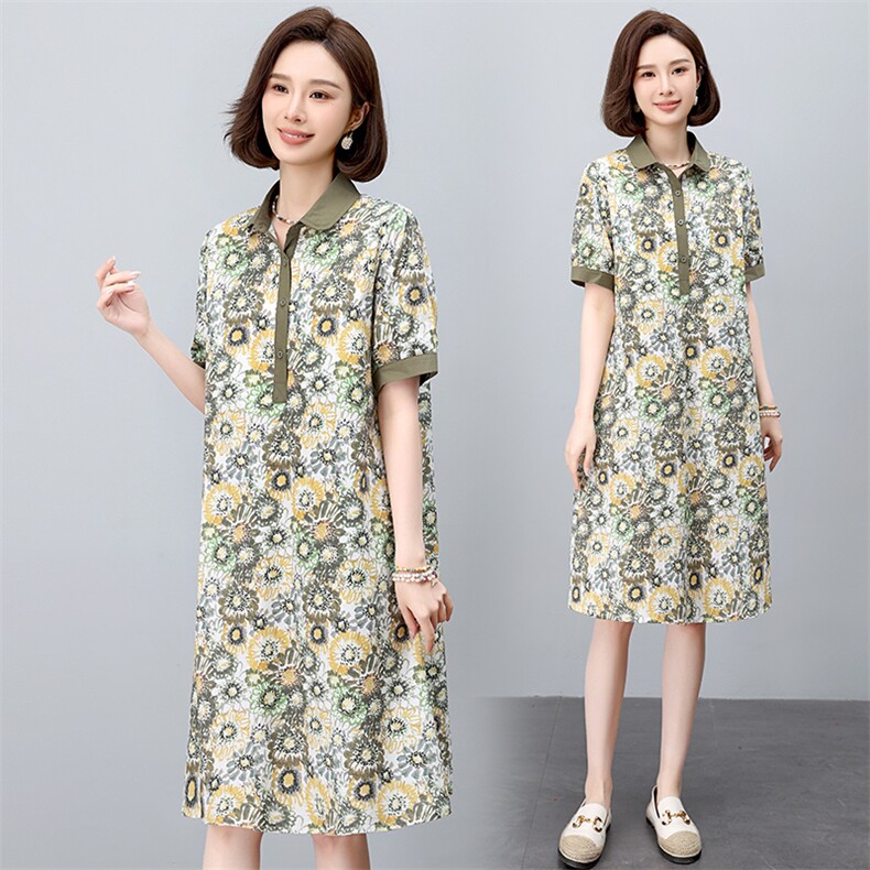 现货2025年夏文艺优雅印花休闲连衣裙，女装连衣裙，依恋蒂丝