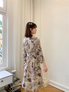 秋季新款时尚韩版修身淑女气质高雅印花连衣裙图片