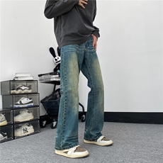 男复古牛仔裤水洗做旧潮牌美式宽松高街百搭垂感N0017-P50，男装牛仔裤，星座1109-3