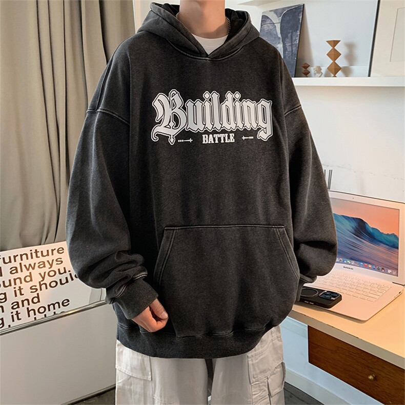 直播品质500克重磅潮牌美式做旧炒雪花水洗加绒卫衣H361JR特P65,男装卫衣,电商A486