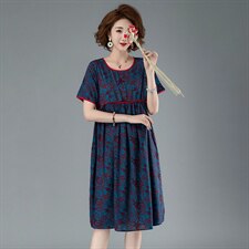 复古碎花连衣裙2021年夏季新款时尚短袖中长款，女装连衣裙，余墨