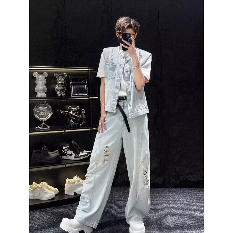 网图现货复古黄泥水洗破洞牛仔裤夏潮牌炸街休闲牛仔裤RX325-P65,男装牛仔裤,星座1005-4