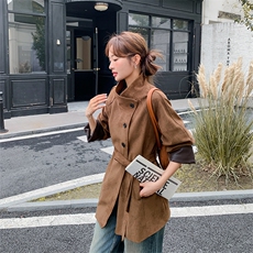 现高级感美拉德麂皮绒风衣外套2595P185K278，女装风衣，2C029
