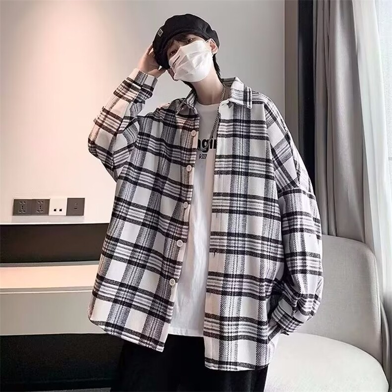 休闲格子衬衫男士春秋季防晒衬衣外套长袖宽松男生上衣服CS87P35,男装衬衫,星座410-2