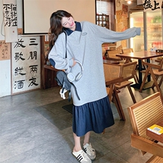 【现货】2026秋装撞色拼接灰色连衣裙2C056-6807-P120控178，女装连衣裙，2C056