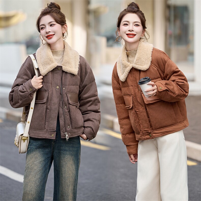短款羽绒服女女2024冬季新款小个子独特超好看拼皮羊羔毛翻领外套,女装羽绒服,采品优优