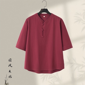 唐装男青年夏季七分短袖t恤复古风潮流男棉麻男装GF2505-P60图片
