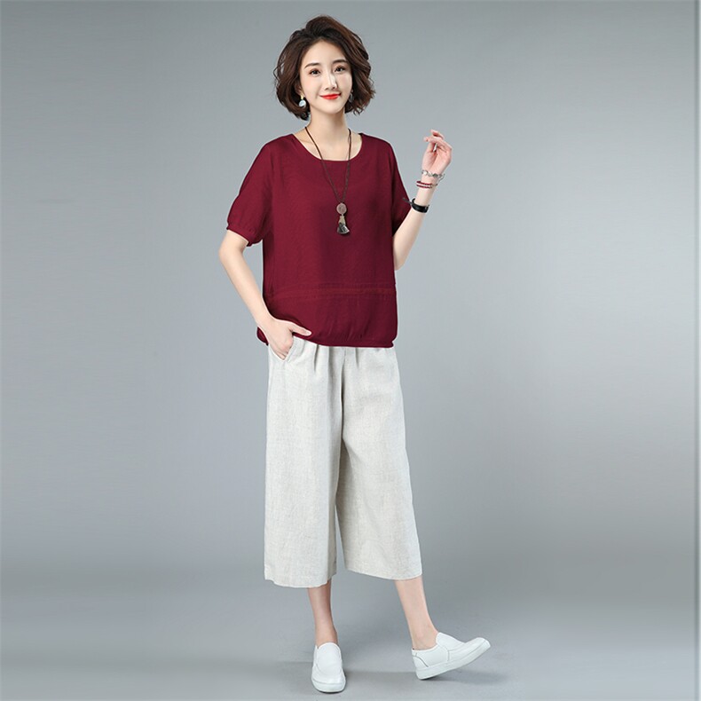 2021年夏新款套装休闲大码宽松女套装3991-2款麻棉套装图片