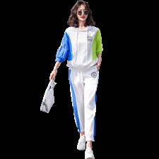 2022年夏季套头连帽时尚拼接撞色户外系列套装，女装运动套装，韩蜜菓